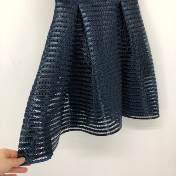 Maje Paris Rosemount black and blue mesh  stripe fit and flare cocktail dress 2 - Picture 8 of 16